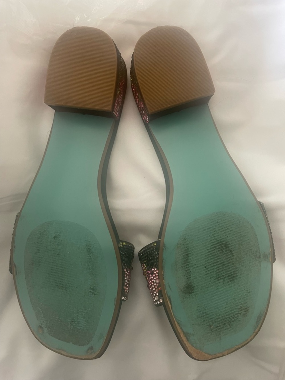 Betsey Johnson Black Slide Heels with Pink & Green Crystal Florals - Picture 10 of 10